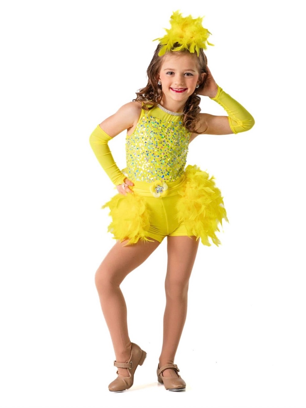 Weissman Yellow Feathered Sequin Dance Costume
